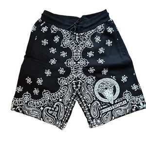 Crooks and Castles Men's Paisley Fleece Shorts  Black White Small